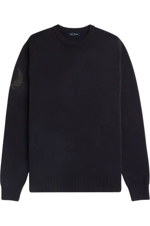 Fred Perry Swetry, Mężczyzna, Czarny, L, Wełna, Sweter z wełny merino z motywem wieńca laurowego