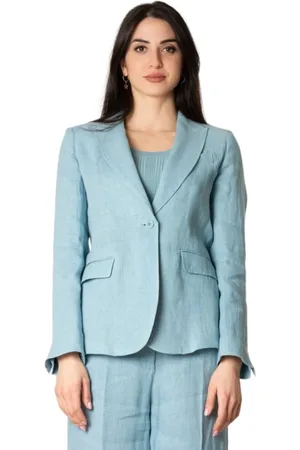 Max Mara Kurtki, Kobieta, Niebieski, S, Poliester, Linen Blazer