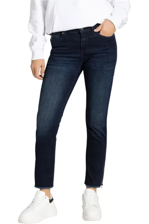 Mac Jeansy, Kobieta, Niebieski, L, Denim, Ciemnoniebieskie obcisłe jeansy denimowe