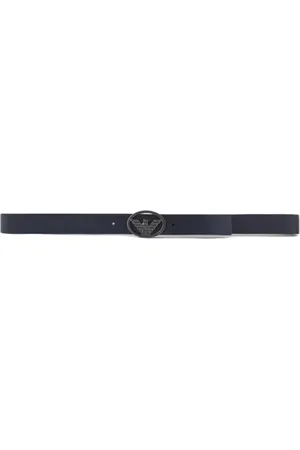 Emporio Armani Akcesoria, Mężczyzna, Niebieski, 95 CM, Skóra, Gładki niebieski skórzany pasek z metalową plakietką orła