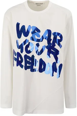 Comme des Garçons Koszulki, Kobieta, Biały, M, Poliester, Brokatowa Koszulka z Długim Rękawem