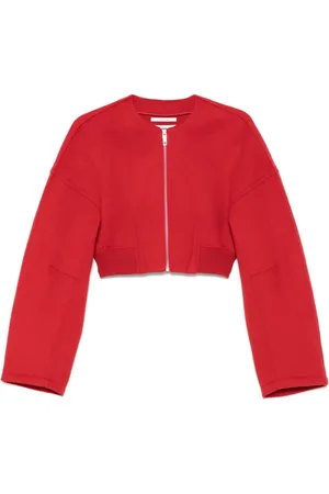 Sportmax Kurtki, Kobieta, Czerwony, S, Krótka kurtka bomberka z obniżoną linią ramion