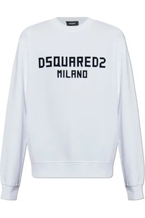 Dsquared2 Bluzy, Mężczyzna, Biały, M, Bawełna, Bluza z logo i aksamitnym wykończeniem