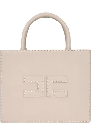 Elisabetta Franchi Torebki, Kobieta, Szary, ONE SIZE, Beżowa torba tote z logo Double C
