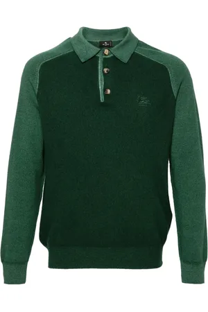 Etro Koszulki, Mężczyzna, Zielony, 2XL, Wełna, Koszulka Polo z Długim Rękawem Casual