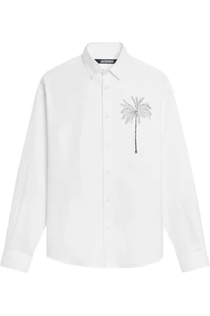 Jacquemus Koszule, Mężczyzna, Biały, L, Biała Koszula z Graficznym Nadrukiem i Guzikami