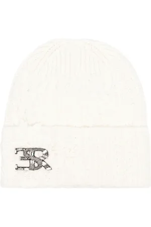 ERMANNO SCERVINO Akcesoria, Kobieta, Biały, ONE SIZE, Wełna, Czapka Beanie z Dzianiny Kablowej