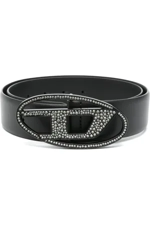 Diesel Akcesoria, Kobieta, Czarny, 85 CM, Skóra, Pasek Oval D Logo Strass