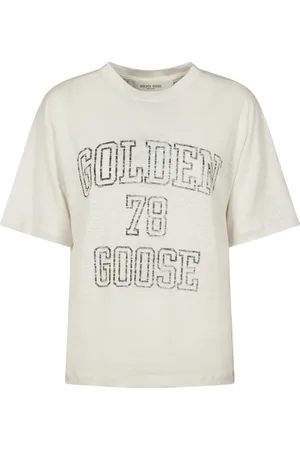Golden Goose Koszulki, Kobieta, Biały, M, Len, Luźny T-shirt Journey z lekkiej dzianiny lnianej
