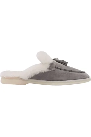 Scarosso Buty, Kobieta, Szary, 36 EU, Skóra, Przytulne klapki z frędzlami i futerkiem Shearling