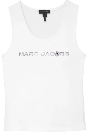 Marc Jacobs Koszulki, Kobieta, Biały, S, Bawełna, Top na ramiączkach z cekinami w kształcie stokrotek