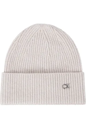 Calvin Klein Akcesoria, Kobieta, Szary, ONE SIZE, Wełna, Szara Czapka Beanie Re-Lo Mix
