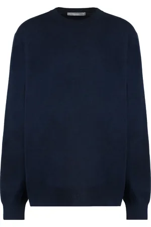 Comme des Garçons Swetry, Mężczyzna, Niebieski, XS, Wełna, Prążkowany sweter z wełny