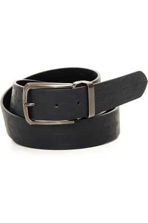 Emporio Armani Akcesoria, Mężczyzna, Niebieski, ONE SIZE, Skóra, Dwustronny skórzany pasek z logo