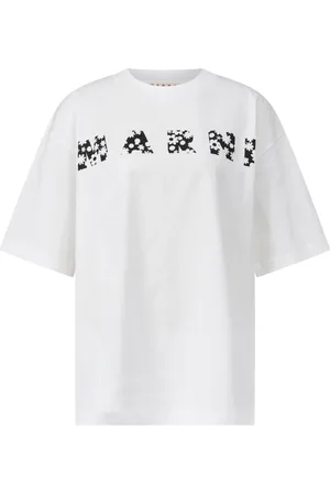 Marni Koszulki, Kobieta, Biały, XS, Bawełna, Koszulka Oversize z Kwiatowym Logo