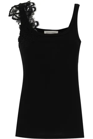 ERMANNO SCERVINO Koszulki, Kobieta, Czarny, M, Poliester, Koronkowy Top z Aplikacjami Kwiatowymi Slim Fit