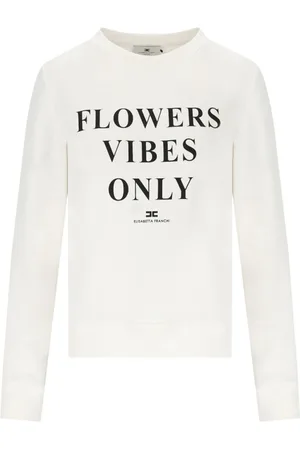 Elisabetta Franchi Bluzy, Kobieta, Beżowy, S, Bawełna, Ivory Sweatshirt z Logo