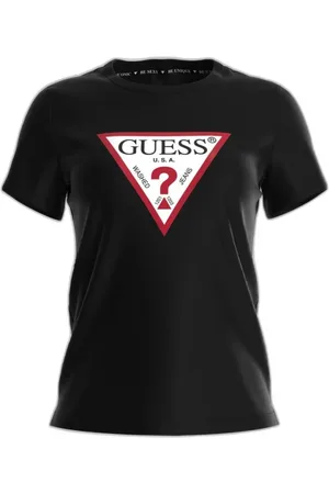 Guess Koszulki, Kobieta, Czarny, M, Bawełna, Dopasowana bawełniana koszulka