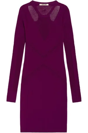 Roberto Cavalli Sukienki, Kobieta, Fioletowy, M, Poliester, Sukienka Mini z Szydełka z Wycięciami