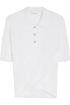 Sportmax Koszulki, Kobieta, Biały, S, Bawełna, Biała koszulka polo z asymetrycznym dołem