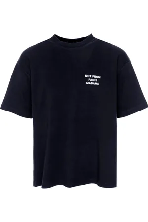 Drôle de Monsieur Koszulki, Mężczyzna, Niebieski, M, Bawełna, T-shirt z nadrukiem i ściągaczem przy dekolcie