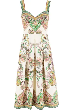 Etro Sukienki, Kobieta, Wielobarwność, S, Bawełna, Sukienka midi bez rękawów z wzorem paisley