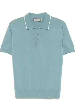 CANALI Koszulki, Mężczyzna, Niebieski, M, Bawełna, Koszulka Polo z Prążkowanym Przodem i Guzikami