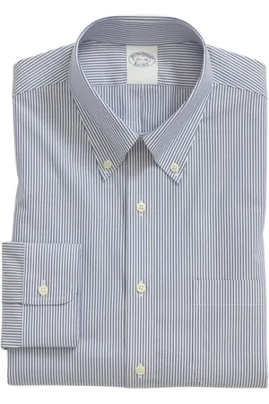 Brooks Brothers Koszule, Mężczyzna, Niebieski, L, Bawełna, Slim Fit Non-Iron Koszula W Paski Z Kratą I Guzikami