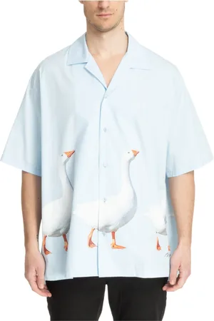 Moschino Koszule, Mężczyzna, Niebieski, L, Koszula z krótkim rękawem w wzory z logo