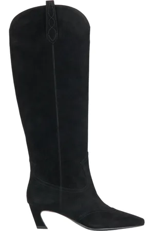 Estro Buty, Kobieta, Czarny, 38 EU, Zamsz, Czarne Kowbojki z Naturalnego Zamszu z Wysoką Cholewką
