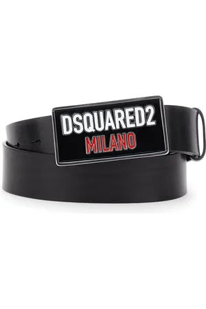 Dsquared2 Akcesoria, Mężczyzna, Czarny, 90 CM, Skóra, Czarny pasek z plakietką z logo