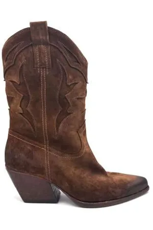 Elena Iachi Buty, Kobieta, brązowy, 37 EU, Skóra, Vintage Botki Texano ze Skóry