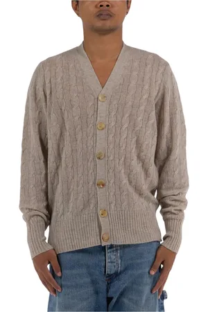 Etro Swetry, Mężczyzna, Beżowy, S, Wełna, Kardigan Cable Stitch