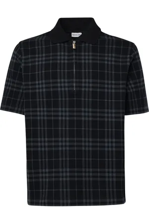 Burberry Koszulki, Mężczyzna, Czarny, M, Bawełna, Polo z żakardową kratą i zamkiem błyskawicznym