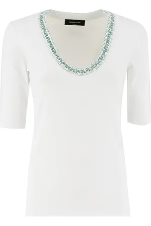 Fabiana Filippi Koszulki, Kobieta, Biały, S, Bawełna, Bawełniany T-shirt w prążki z cekinami