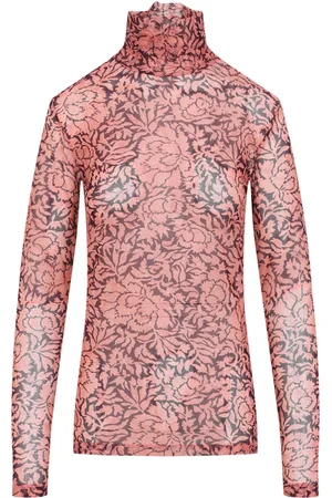DRIES VAN NOTEN Koszulki, Kobieta, Różowy, S, Hoyser Graphic Print High-Neck Long-Sleeve Top