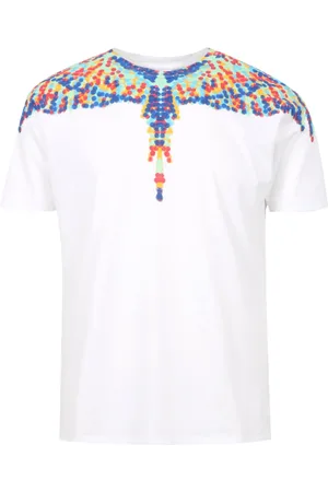 MARCELO BURLON Koszulki, Mężczyzna, Biały, S, Bawełna, Wielokolorowa koszulka z nadrukiem skrzydeł