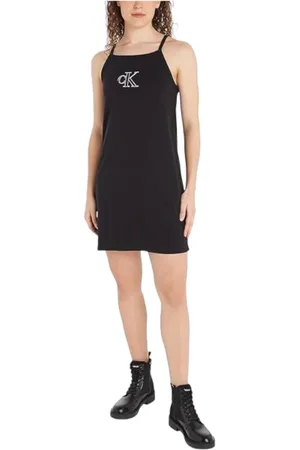 Calvin Klein Sukienki, Kobieta, Czarny, S, Bawełna, Sukienka z Konturem