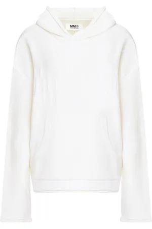 Maison Margiela Bluzy, Kobieta, Biały, L, Wełna, Bluza z kapturem dziergana z logo Intarsia