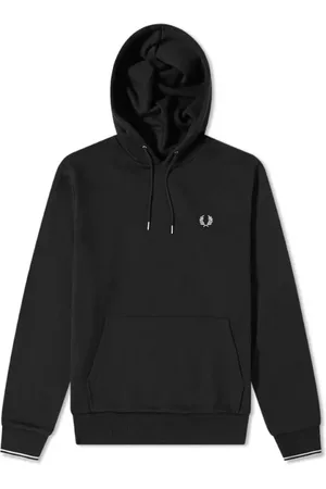 Fred Perry Bluzy, Mężczyzna, Czarny, M, Bawełna, Czarna bluza z kapturem i kontrastowym wykończeniem