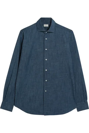 Xacus Koszule, Mężczyzna, Niebieski, L, Denim, Długa koszula krojona na miarę