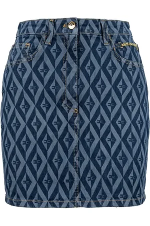 Elisabetta Franchi Spódnice, Kobieta, Niebieski, M, Bawełna, Spódnica jeansowa z detalami logo i kieszeniami