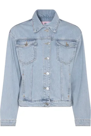 Chiara Ferragni Kurtki, Kobieta, Niebieski, S, Bawełna, Kurtka jeansowa z haftowanym logo