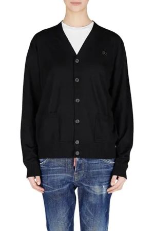 Dsquared2 Swetry, Kobieta, Czarny, XS, Wełna, Wełniany Kardigan z Haftowanym Logo