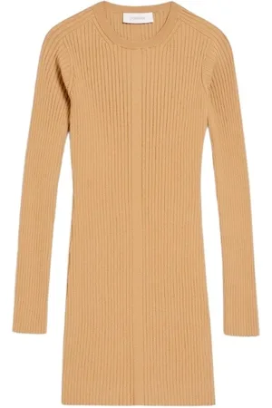 Sportmax Sukienki, Kobieta, Beżowy, M, Poliester, Prążkowana Sukienka Mini