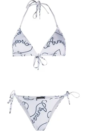Emporio Armani Stroje kąpielowe, Kobieta, Wielobarwność, M, Poliester, Niebieski Zestaw Bikini z Logo