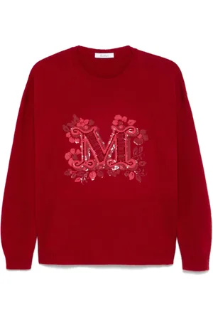 Max Mara Bluzy, Kobieta, Czerwony, M, Bawełna, Czerwony sweter z prążkowanym okrągłym dekoltem