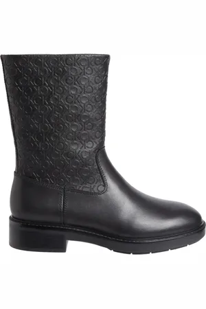 Calvin Klein Buty, Kobieta, Czarny, 38 EU, Skóra, Czarne Botki Ankle Botki w Stylu Mono Mix
