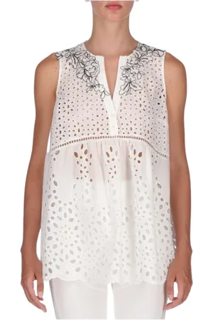 ERMANNO SCERVINO Bluzki, Kobieta, Biały, M, Bawełna, Bluzka bez rękawów Shirteropizzo