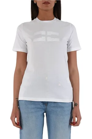 Elisabetta Franchi Koszulki, Kobieta, Biały, XS, Bawełna, Koszulka T-shirt z dżerseju z haftowanym logo i dżetami